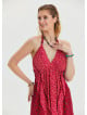 V Neck Backless Halter Neck Coral Floral Dress 4655